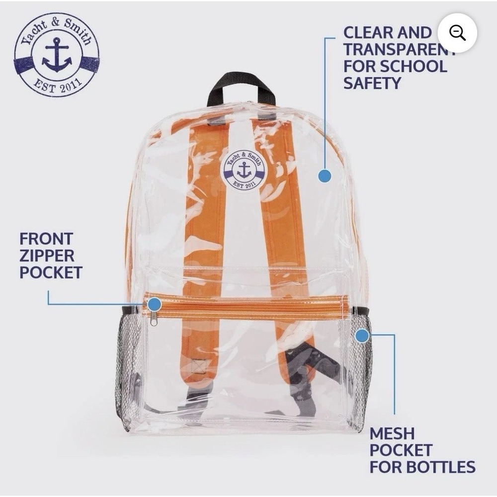 Yacht & Smith Clear & Blue Padded Straps  Plastic Backpack 17" Double Zipper NWT - Picture 8 of 8